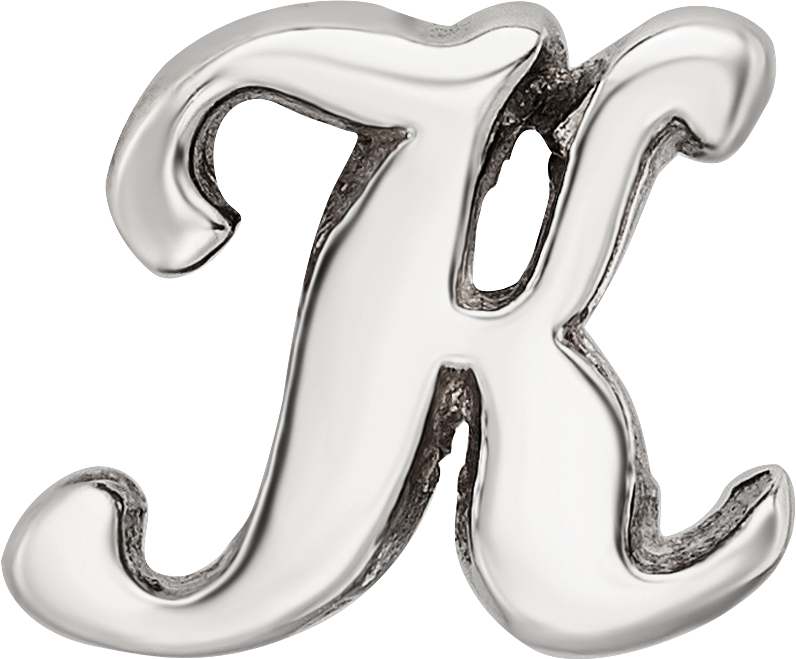 Sterling Silver 925 Polished Script Letter K Bead Solid Classic Charm