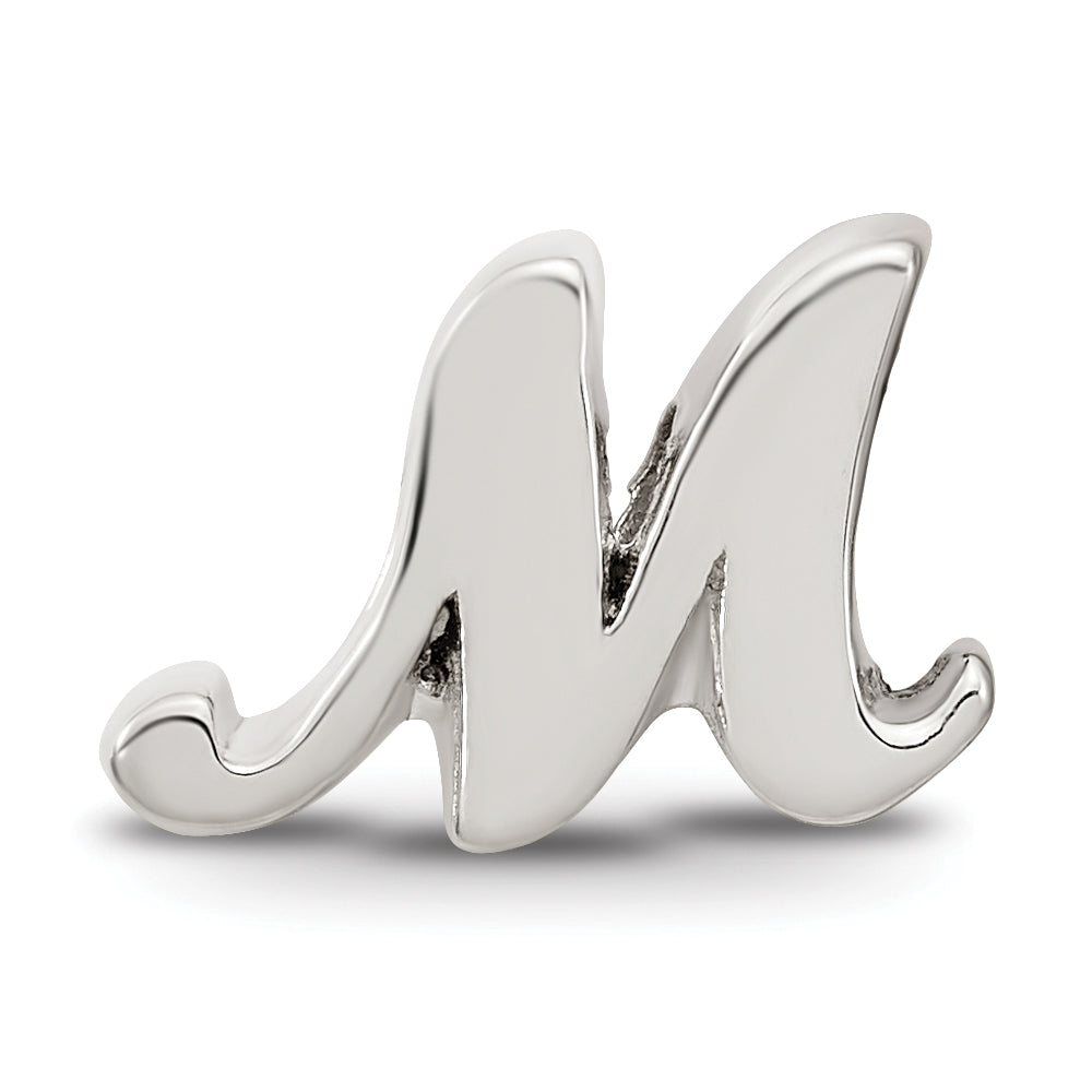 Sterling Silver 925 Script M Bead with Polished Finish Solid