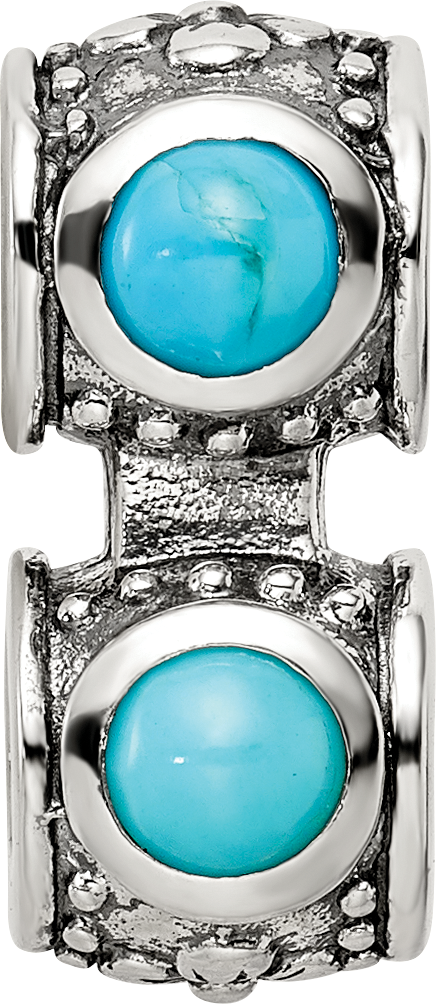 Sterling Silver 925 Antiqued Turquoise Bead with 4 Gemstones