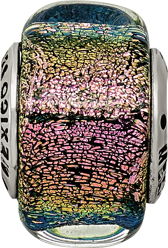 Sterling Silver 925 Purple Dichroic Glass Bead with Antiqued Finish