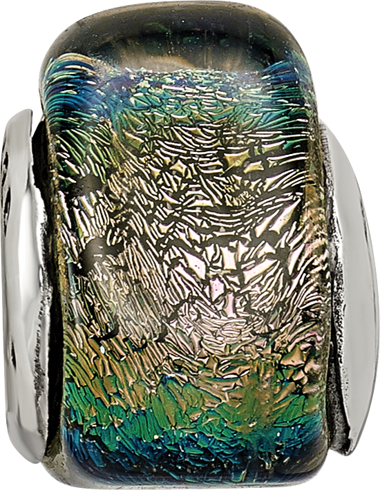 Sterling Silver Rainbow Dichroic Glass Bead with Antiqued Finish