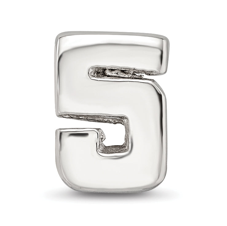 Sterling Silver 925 Polished Numeral 5 Bead with Sleek Timeless Design