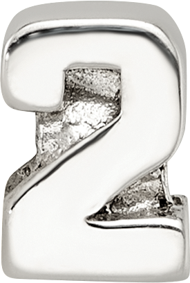 Sterling Silver 925 Kids Number 2 Bead with Polished Finish Solid Design