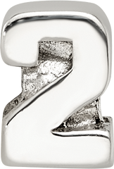 Sterling Silver 925 Kids Number 2 Bead with Polished Finish Solid Design