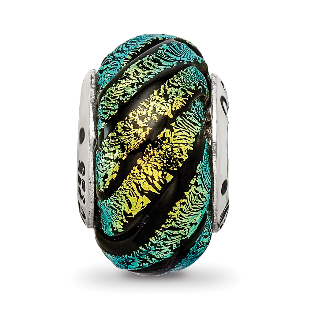 Sterling Silver Reflections Green Swirl Dichroic Glass Bead