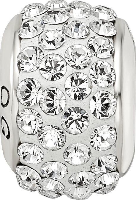 Sterling Silver 925 Crystal Bead with White Preciosa Stone Polished Finish