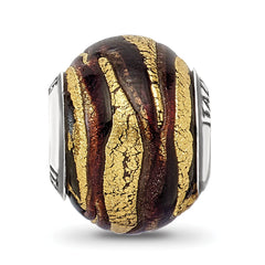 Sterling Silver Reflections Italian Brown & Gold Colored Glass Bead