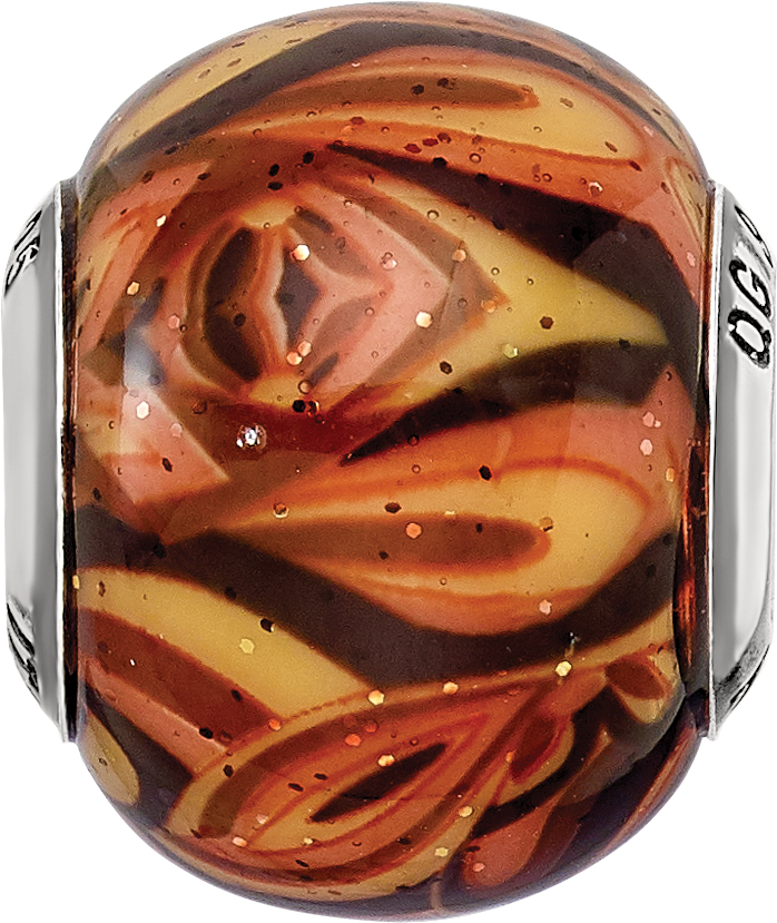 Sterling Silver 925 Polished Glass Bead with Italian Orange Design