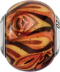 Sterling Silver 925 Polished Glass Bead with Italian Orange Design