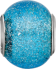 Sterling Silver 925 Light Blue Glass Bead with Silver Glitter, Polished Finish