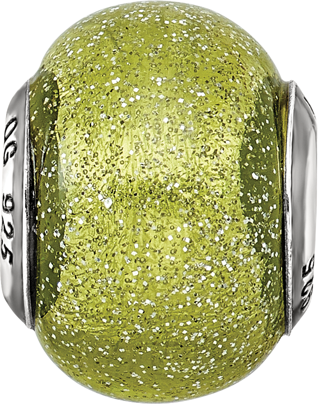 Sterling Silver Reflections Italian Light Green w/Silver Glitter Glass Bead