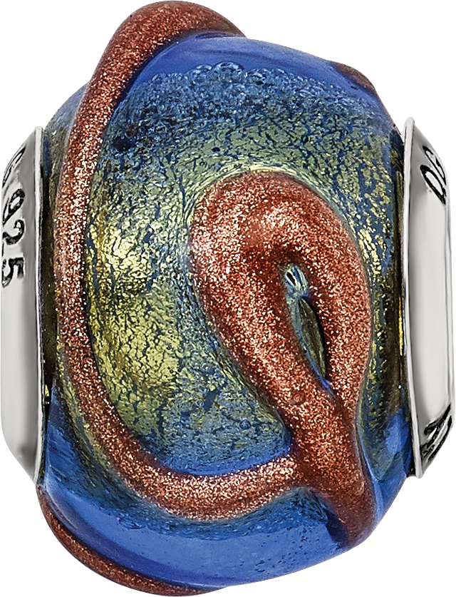 Sterling Silver 925 Polished Bead with Blue/Green Textured Glass