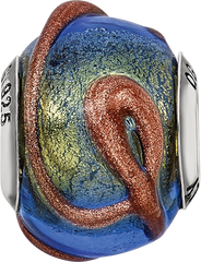 Sterling Silver 925 Polished Bead with Blue/Green Textured Glass