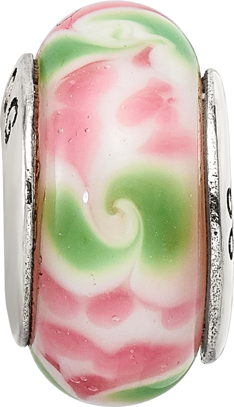 Sterling Silver Reflections Pink/Green Hand-blown Glass Bead