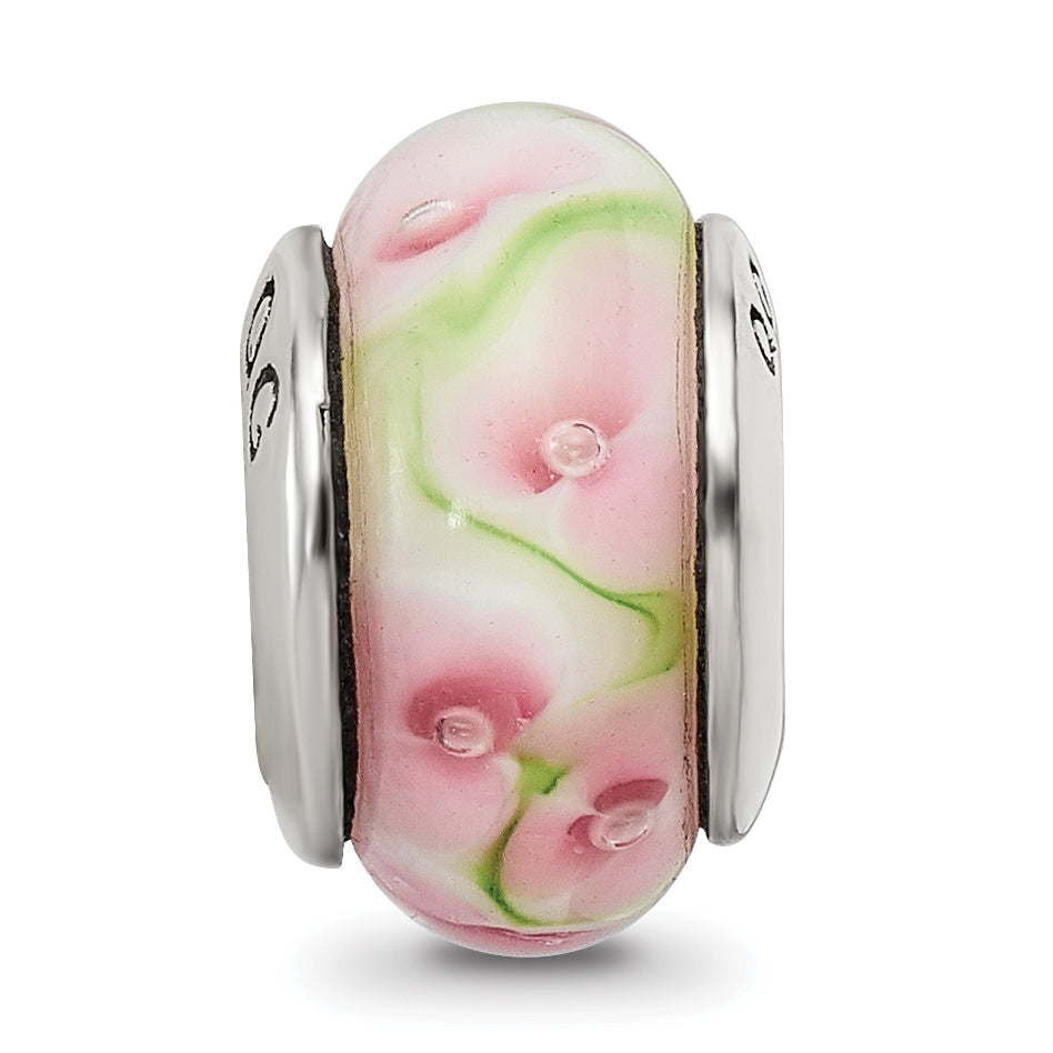 Sterling Silver Reflections Pink/Green Hand-blown Glass Bead