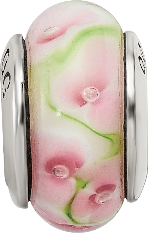 Sterling Silver Hand-blown Pink/Green Glass Bead with Antiqued Finish